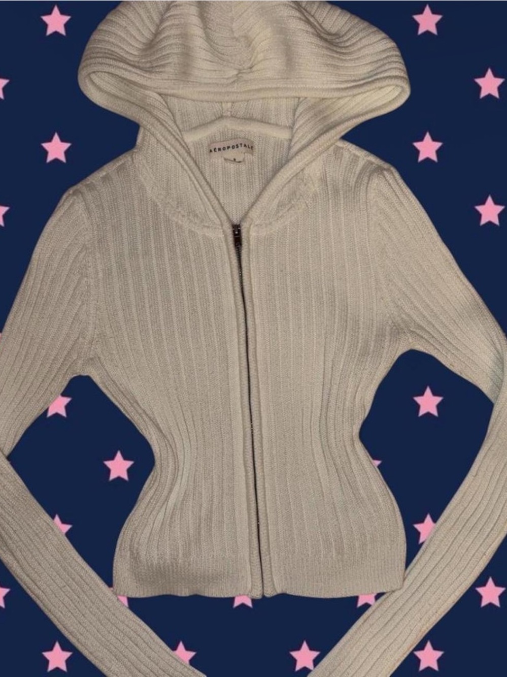 Aeropostale Cream Ribbed Hoodie Zip Cardigan